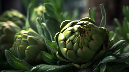 Artichoke on dark background. Close up. Selective focus.の素材