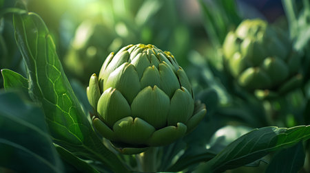 Artichoke flower in the garden. Artichoke is a genus of herbaceous flowering plants in the artichoke family.の素材