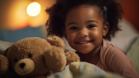 Portrait of cute african american little girl with teddy bearの素材