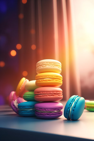 Colorful macaroons on the table with bokeh backgroundの素材