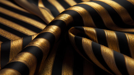 Texture, background, pattern, silk fabric, black and gold stripes, square photo.の素材