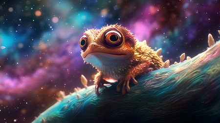 Frog on a colorful background. 3D render. Fantasy.の素材
