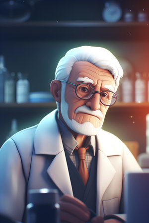 Portrait of an old man in a laboratory. 3d renderingの素材