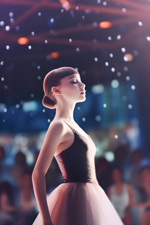 Beautiful young ballerina dancing in a night club. Beauty, fashion.の素材