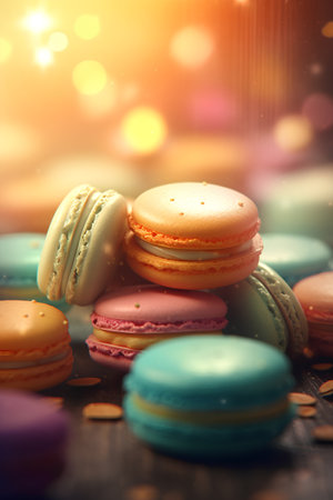 Colorful macaroons on a wooden background. Toned.の素材
