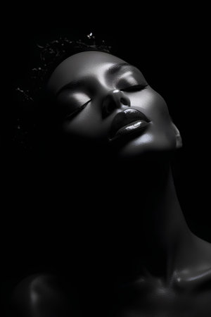 Black female mannequin on black background, 3d rendering.の素材