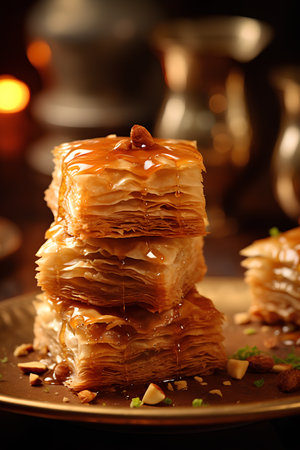 Traditional turkish dessert baklava with cashew, walnuts.の素材