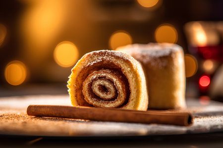 Sweet roll with cinnamon on a wooden background. Selective focus.の素材