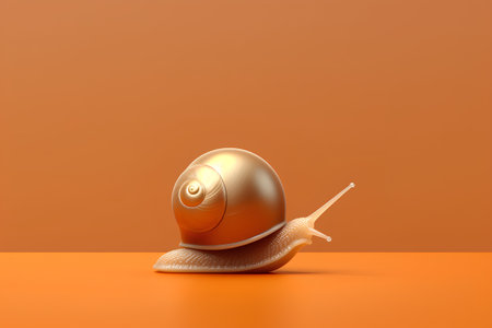 Snail isolated on orange background. 3d render of snail.の素材