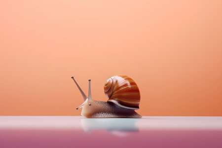 Snail on orange background. 3d rendering, 3d illustration.の素材
