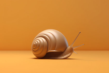 Snail isolated on orange background. 3d illustration, 3d renderの素材