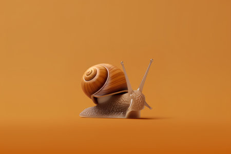 Snail on orange background. 3d illustration, 3d render.の素材