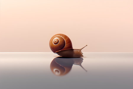 Snail on the surface of the water. 3d rendering.の素材