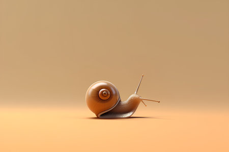 Snail on orange background. 3d illustration. Copy space.の素材