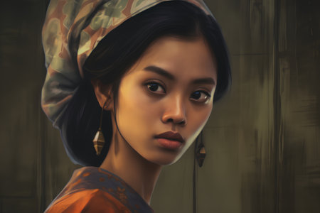 Portrait of a beautiful asian girl in a headscarfの素材