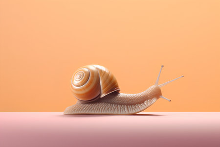 3d rendering of a snail on a pink and orange background.の素材