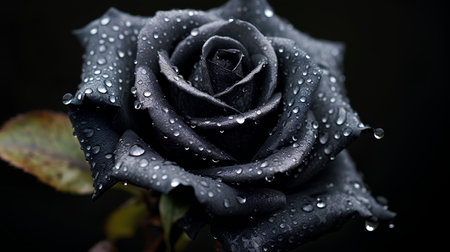 Black rose with water drops on black background. Close-up.の素材