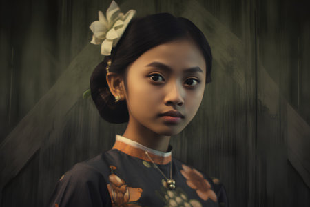 3d rendering of japanese kimono woman in vintage styleの素材