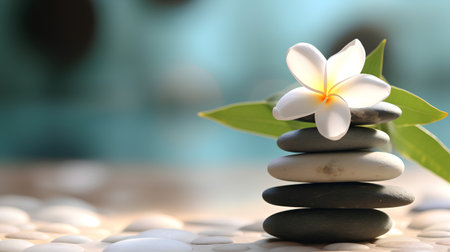 frangipani flower and zen stones on the sand backgroundの素材