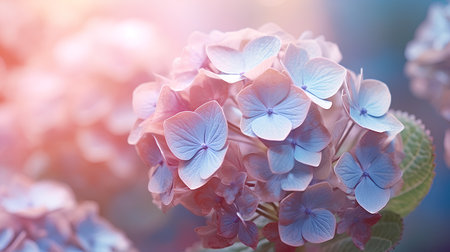 Beautiful blue hydrangea flowers with soft focus background.の素材