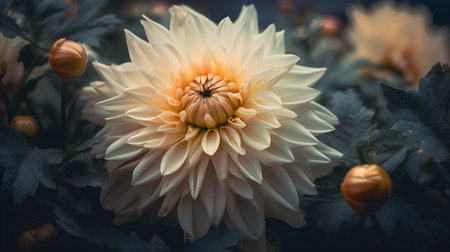 Beautiful dahlia flower in the garden. Floral backgroundの素材