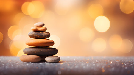 Stack of zen stones on bokeh background. Zen conceptの素材