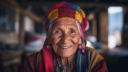 Portrait of an old hippie woman in the old village.の素材
