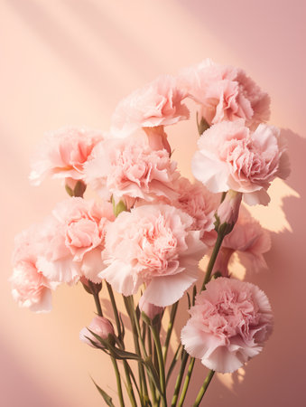 beautiful bouquet of pink carnation flowers on a light backgroundの素材