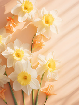 Spring background with daffodils and narcissus flowers. Vector illustration.の素材