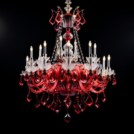 Crystal chandelier isolated on black background. Clipping path included.の素材