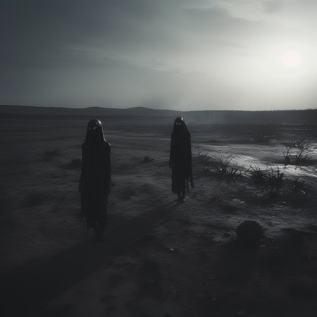 Mysterious women in the desert. Halloween concept. 3d renderingの素材