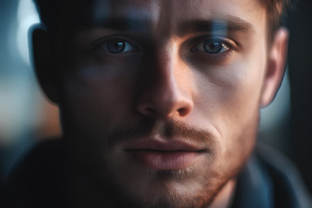 Close-up portrait of a handsome young man. Men's beauty, fashion.の素材