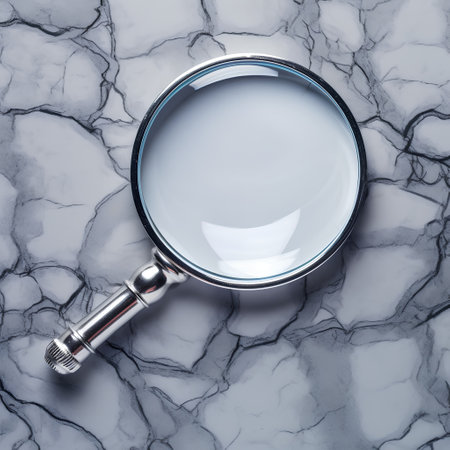 Magnifying glassle background, top view, 3d renderの素材