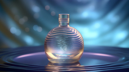 Perfume bottle on the water surface. 3D illustration.の素材