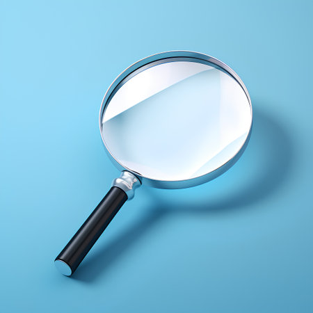 Magnifying glass on blue background. 3d illustration, clipping pathの素材