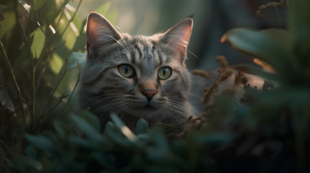 Portrait of a tabby cat in the garden. Toned.の素材