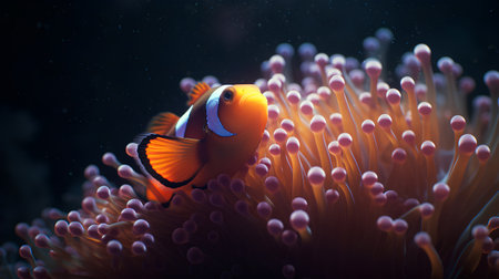 Clown anemonefish (Amphiprion percula) in sea anemones.の素材