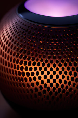 Close-up of a modern speaker on a dark background. 3d renderingの素材