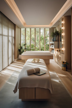 3d rendering luxury bedroom suite in tropical hotel with beautiful landscapingの素材