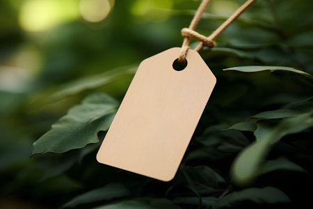 Blank price tag hanging on a branch of coffee tree in the gardenの素材