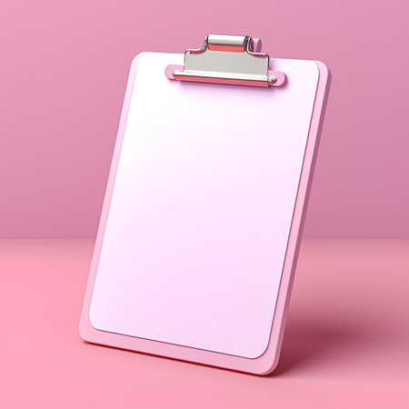 Clipboard with blank paper on pink background. 3d renderの素材