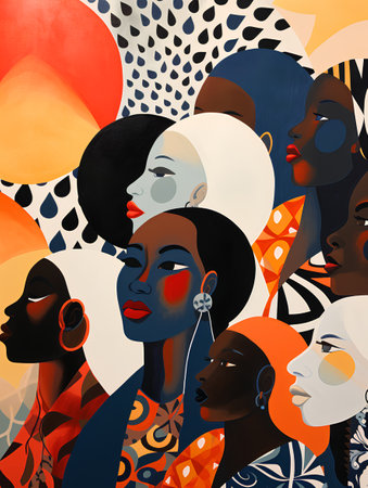 Seamless pattern with african american women. Vector illustration.の素材