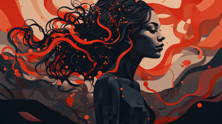 Beautiful girl with long hair. Vector illustration in a flat style.の素材