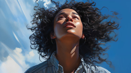 Portrait of a beautiful african american woman with curly hairの素材
