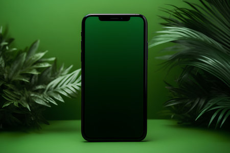 Modern smartphone mockup with green screen on green background. 3d renderingの素材
