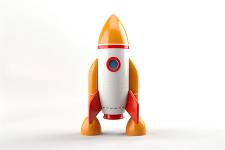 Space rocket isolated on white background. 3d rendering. Illustration.の素材