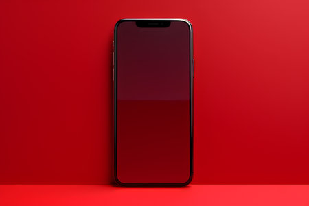 Smartphone with blank screen isolated on red background. 3d renderの素材