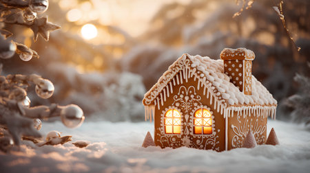 Gingerbread house in the snow. Christmas and New Year background.の素材