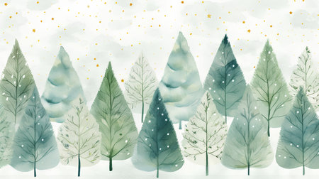 Watercolor winter forest seamless pattern. Watercolor hand drawn illustration.の素材