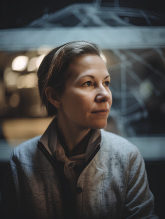 Portrait of a young woman in a cafe. Blurred background.の素材
